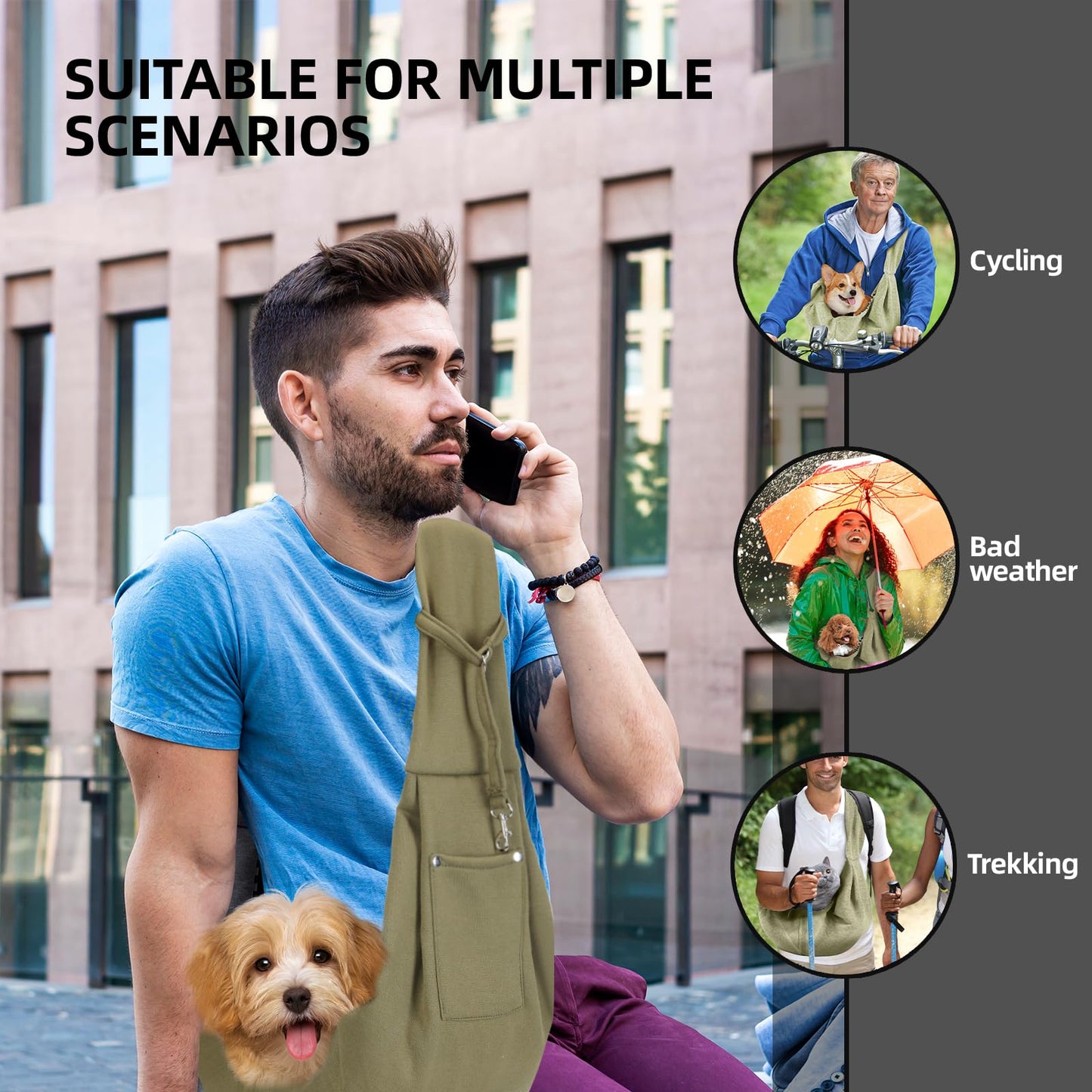 Dog Carrier Sling - Reversible Puppy Carrier Purse with Storage Pocket, Hand-Free Dog Sling Carrier for Carry Small Dogs and Cats, Travel Safety Harness, Dog and Cat Harness(Black) LukkyDeals