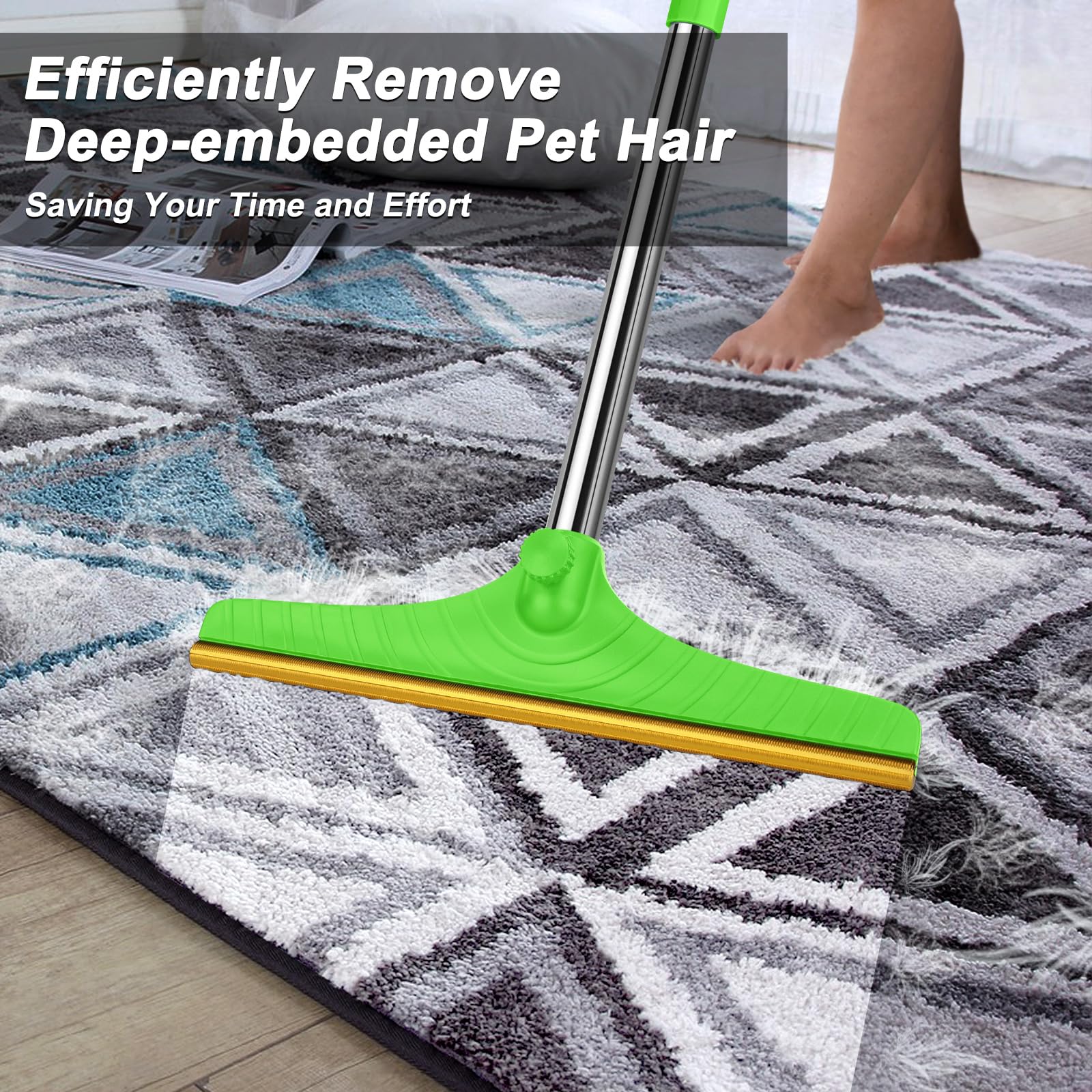 B-Land Carpet Rake for Pet Hair Removal, Reusable Pet Hair Remover with 60” Adjustable Long Handle, Carpet Scraper Dog Cat Hair Remover Tool for Rugs, Mats LukkyDeals