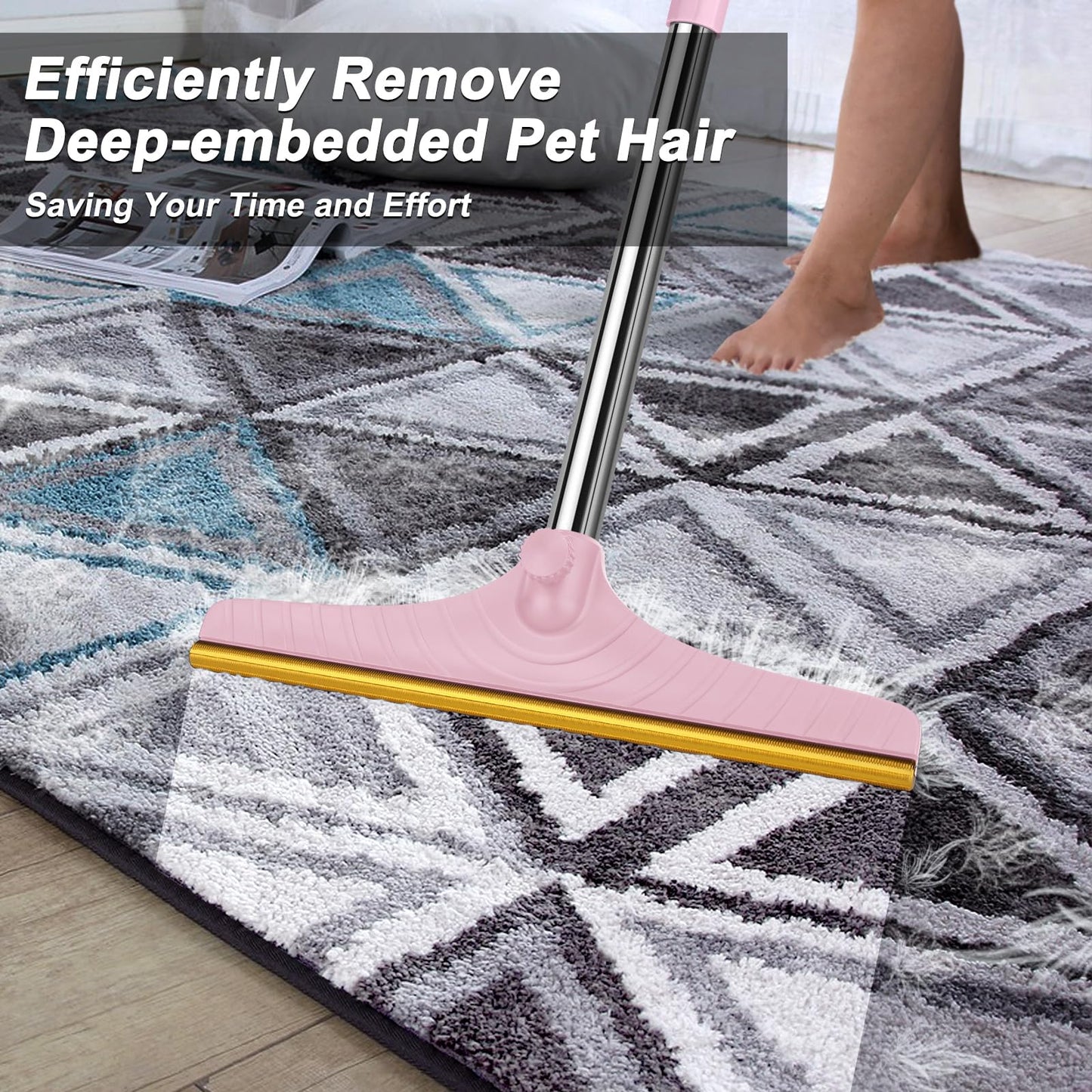 B-Land Carpet Rake for Pet Hair Removal, Reusable Pet Hair Remover with 60” Adjustable Long Handle, Carpet Scraper Dog Cat Hair Remover Tool for Rugs, Mats LukkyDeals