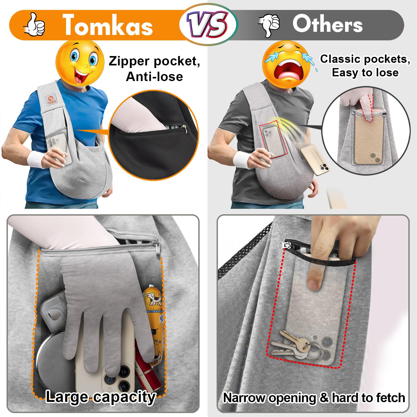 Tomkas Small Dog Sling Carrier - Adjustable Strap & Zip Pocket - Suitable for Puppies (Black) LukkyDeals