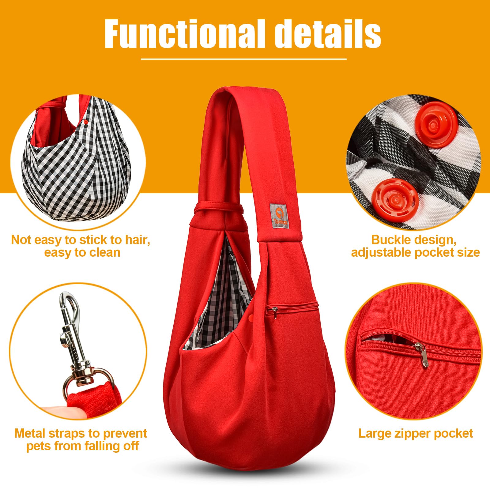 Tomkas Small Dog Sling Carrier - Adjustable Strap & Zip Pocket - Suitable for Puppies (Black) LukkyDeals