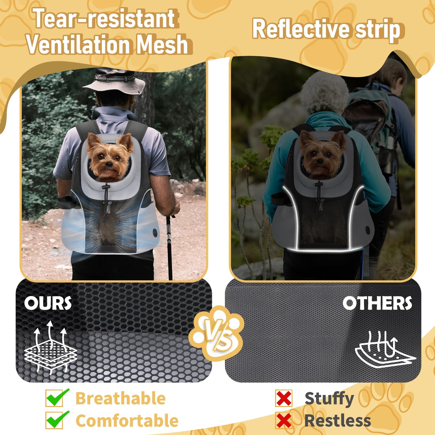 WOYYHO Pet Dog Carrier Backpack Small Dog Front Backpack Ventilated Mesh Dog Travel Back Pack with Safety Belt for Travel Hiking Cycling Outdoor Adventures (Size M: 5-9 lbs, Black) LukkyDeals