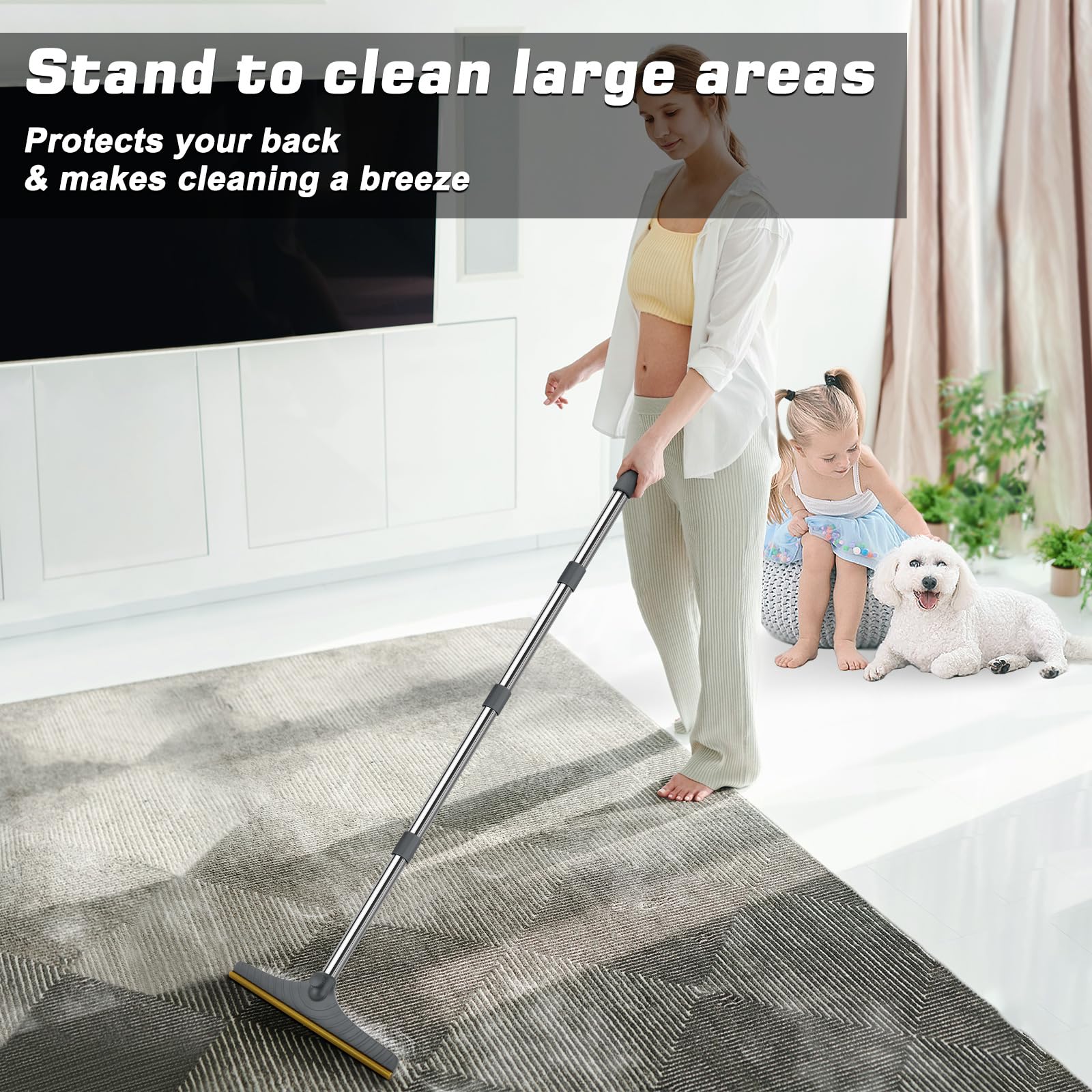 B-Land Carpet Rake for Pet Hair Removal, Reusable Pet Hair Remover with 60” Adjustable Long Handle, Carpet Scraper Dog Cat Hair Remover Tool for Rugs, Mats LukkyDeals