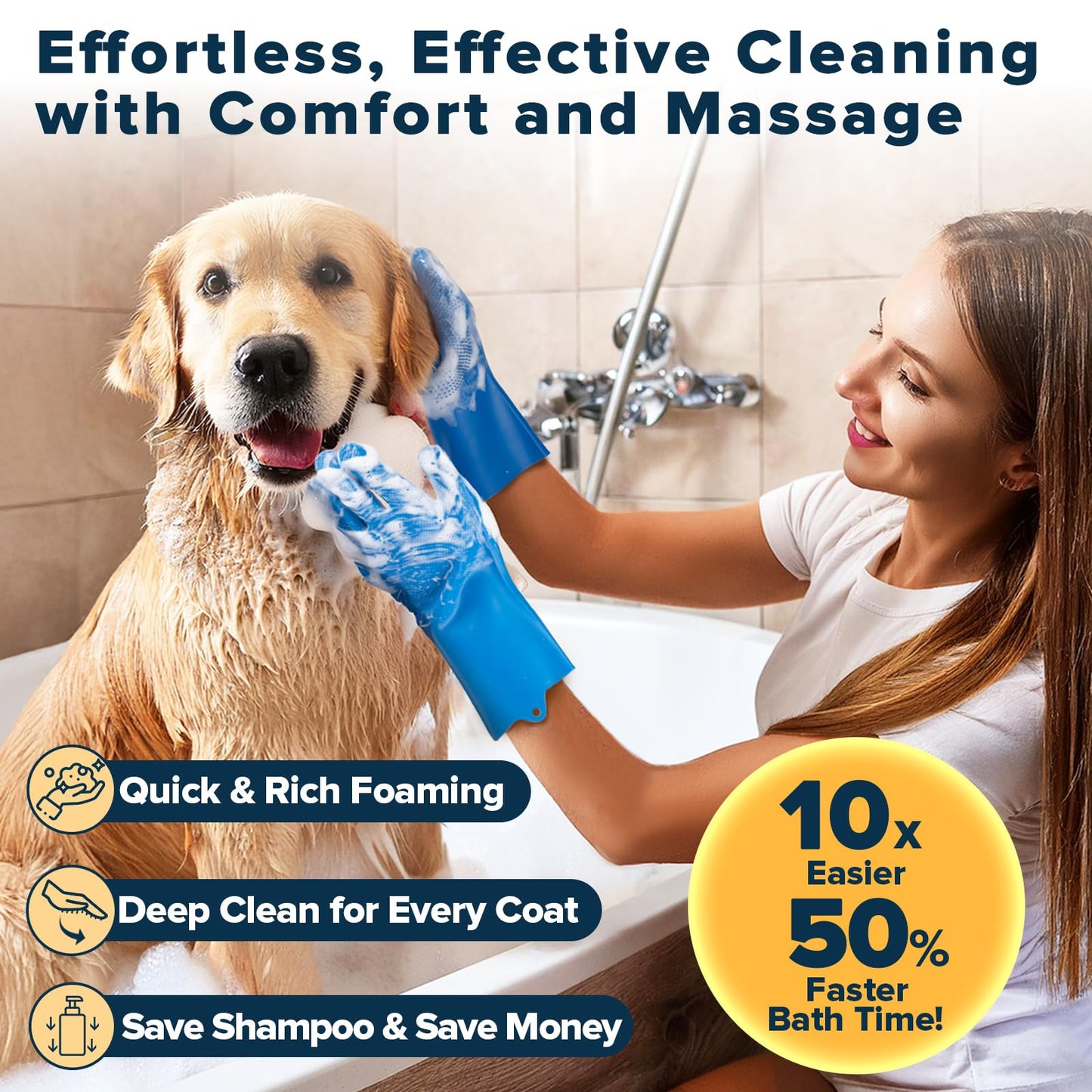 6PCS Pet Grooming Kit | Dog Washing Gloves | Dog Bath Brush | Dog Bath Gloves | Dog Shampoo Brush | Pet Grooming Gloves | Cat Bathing Supplies | Dog Bath Supplies (Navy Blue) LukkyDeals