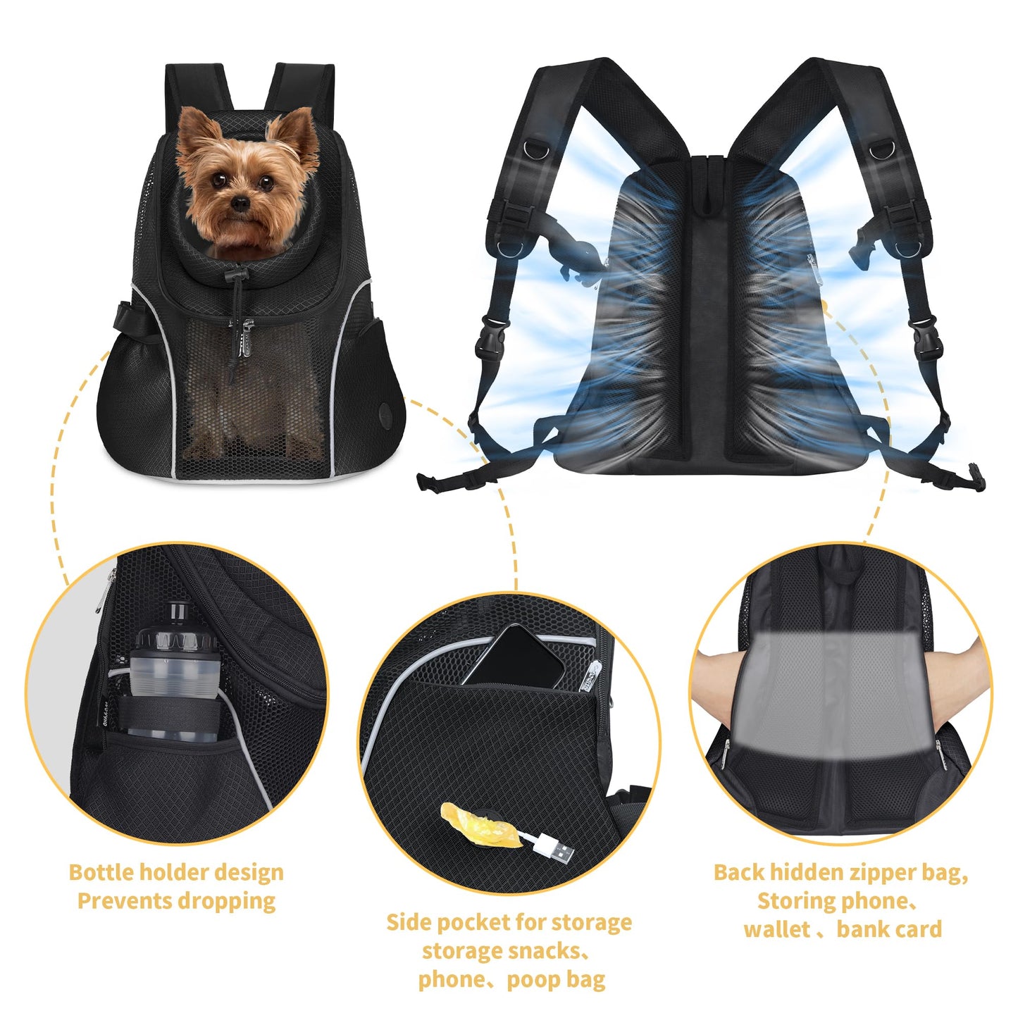 WOYYHO Pet Dog Carrier Backpack Small Dog Front Backpack Ventilated Mesh Dog Travel Back Pack with Safety Belt for Travel Hiking Cycling Outdoor Adventures (Size M: 5-9 lbs, Black) LukkyDeals