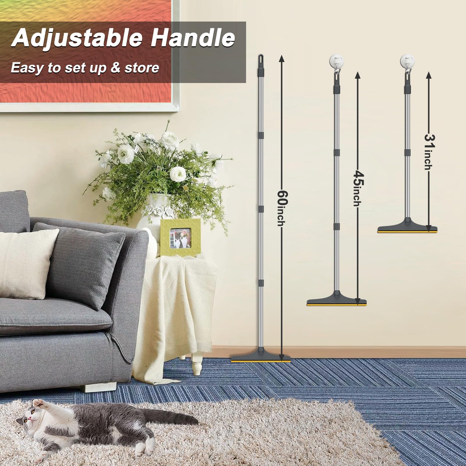 B-Land Carpet Rake for Pet Hair Removal, Reusable Pet Hair Remover with 60” Adjustable Long Handle, Carpet Scraper Dog Cat Hair Remover Tool for Rugs, Mats LukkyDeals