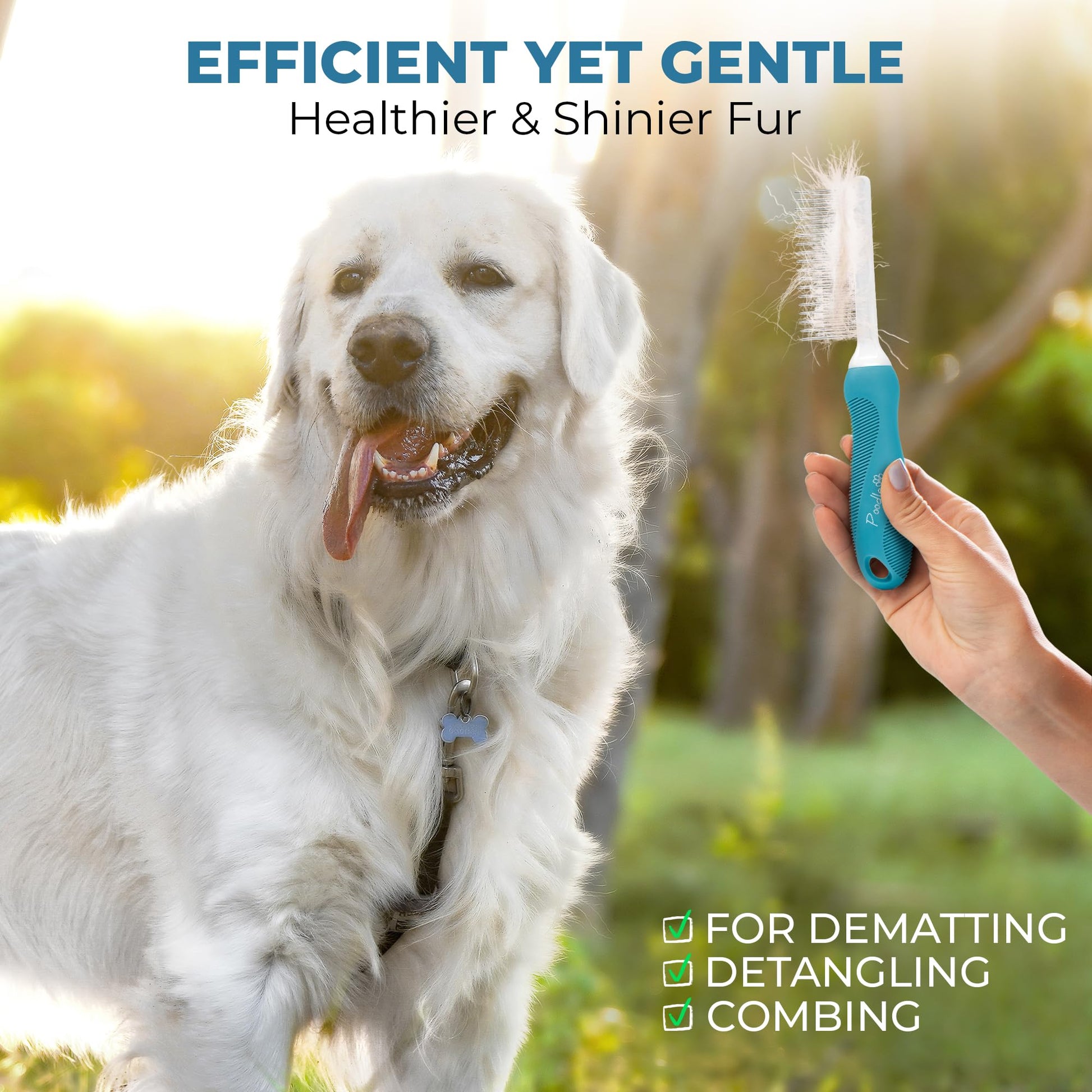 Poodle Dematting Fur Rake Comb Brush for Dogs and Cats - Long 2.5" Steel Safety Blades Metal Comb for Detangling Matted or Knotted Undercoat Hair LukkyDeals