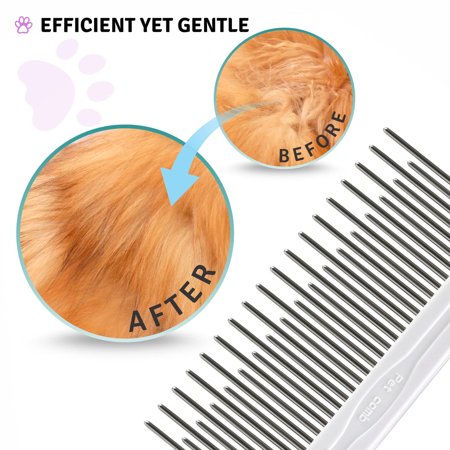 Poodle Dematting Fur Rake Comb Brush for Dogs and Cats - Long 2.5" Steel Safety Blades Metal Comb for Detangling Matted or Knotted Undercoat Hair LukkyDeals