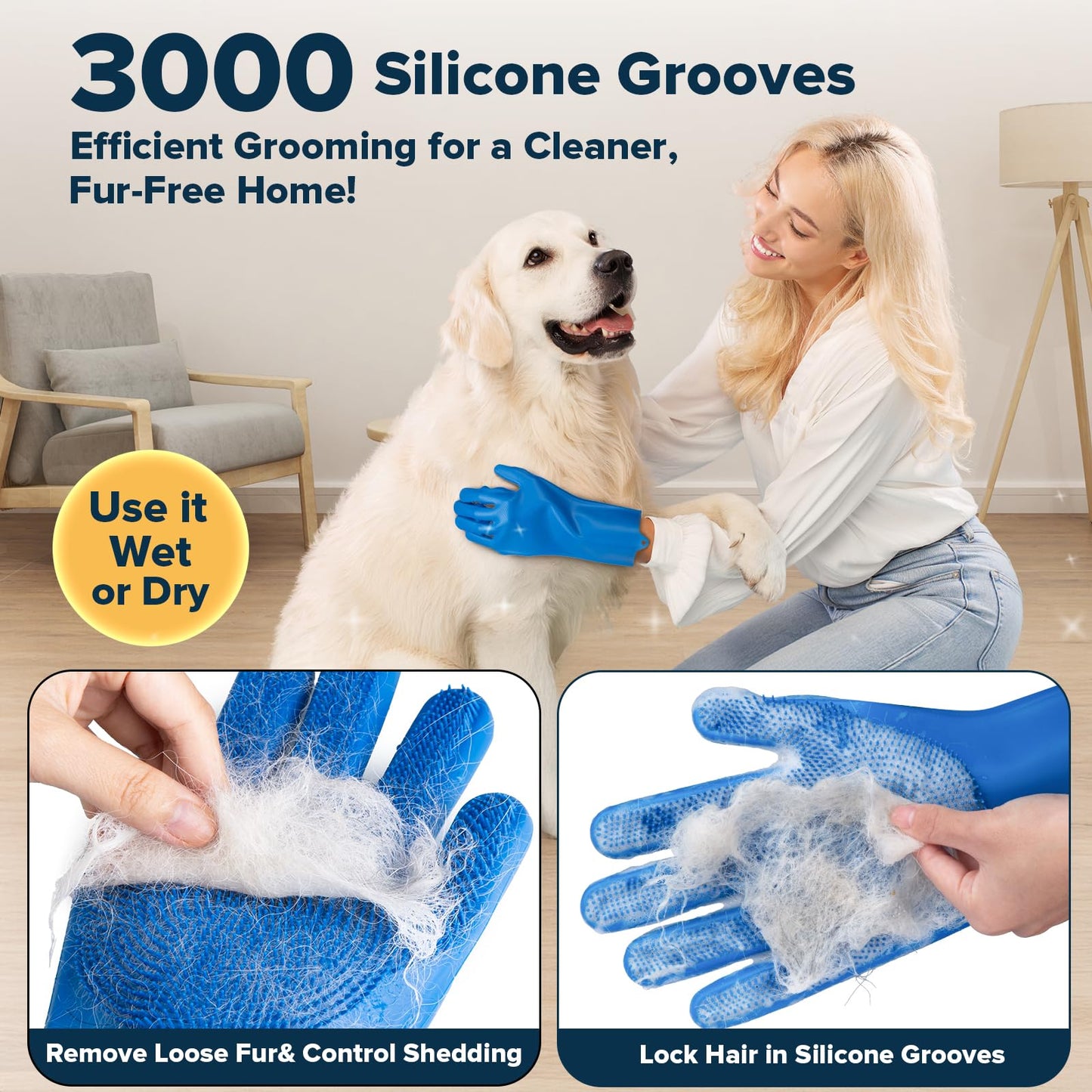 6PCS Pet Grooming Kit | Dog Washing Gloves | Dog Bath Brush | Dog Bath Gloves | Dog Shampoo Brush | Pet Grooming Gloves | Cat Bathing Supplies | Dog Bath Supplies (Navy Blue) LukkyDeals