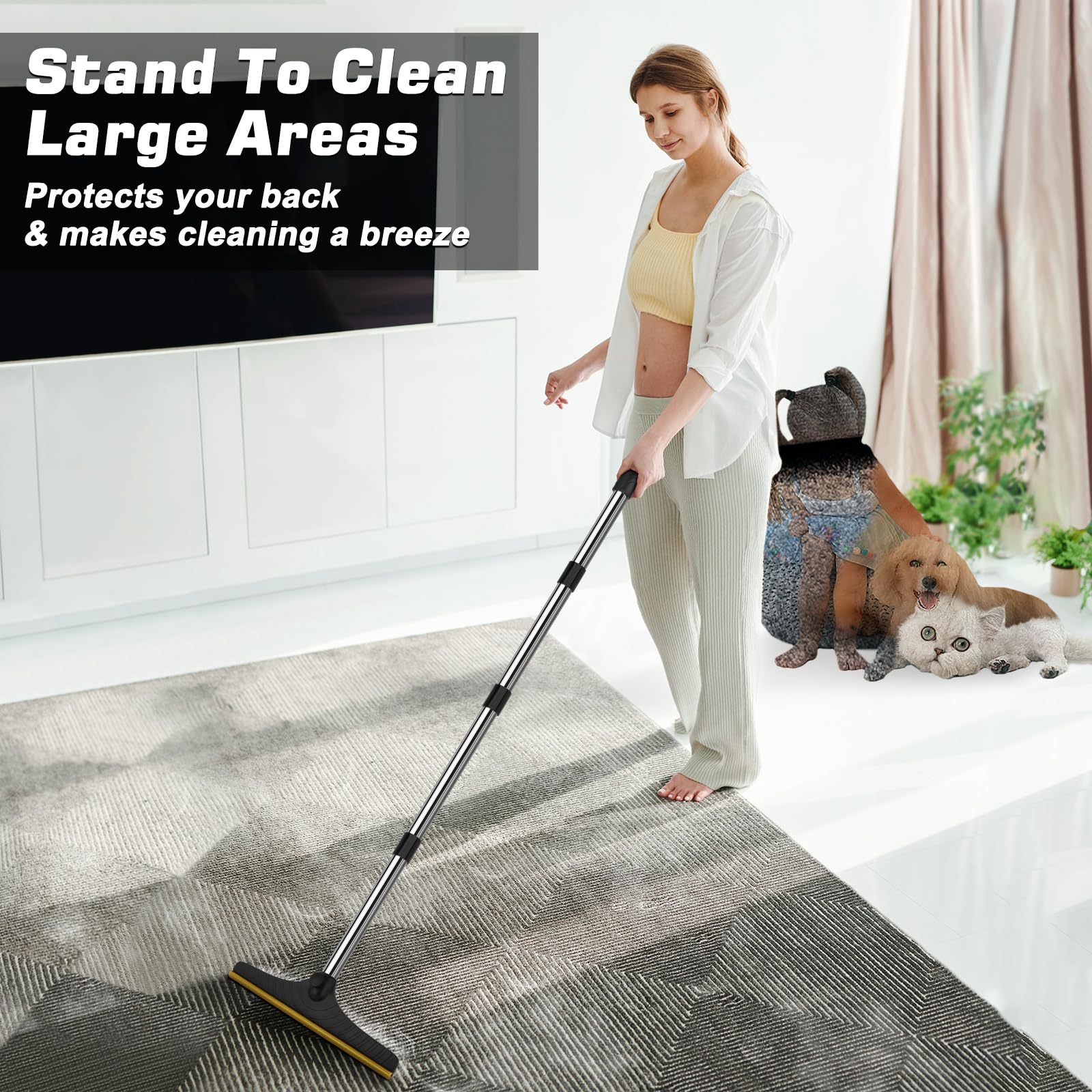 B-Land Carpet Rake for Pet Hair Removal, Reusable Pet Hair Remover with 60” Adjustable Long Handle, Carpet Scraper Dog Cat Hair Remover Tool for Rugs, Mats LukkyDeals