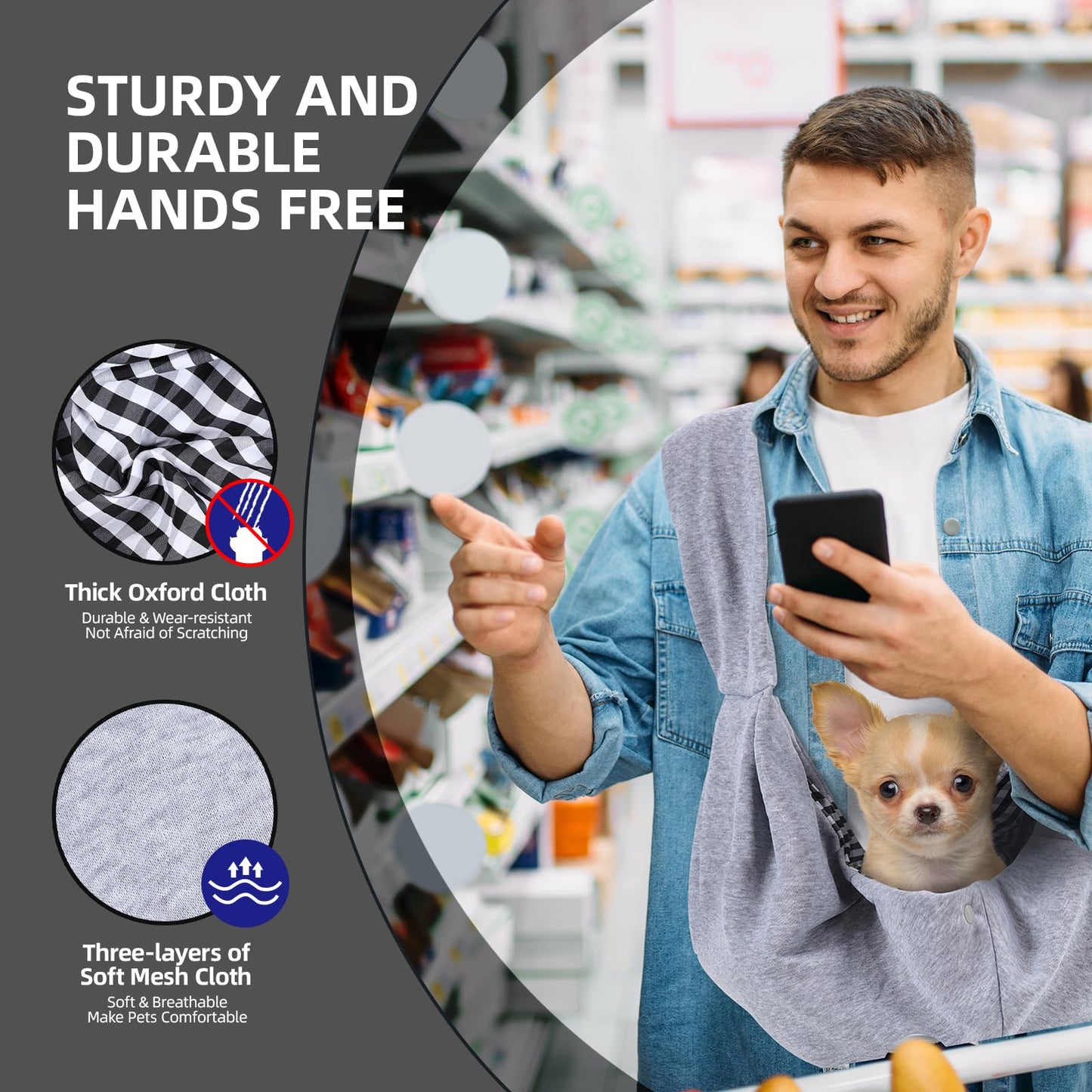 Dog Carrier Sling - Reversible Puppy Carrier Purse with Storage Pocket, Hand-Free Dog Sling Carrier for Carry Small Dogs and Cats, Travel Safety Harness, Dog and Cat Harness(Black) LukkyDeals