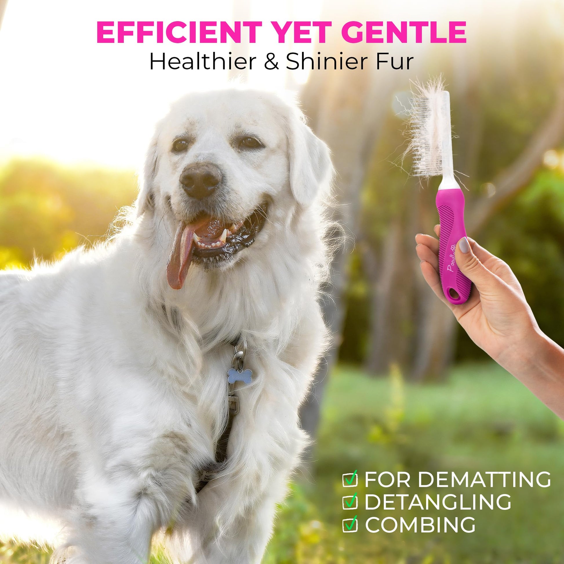 Poodle Dematting Fur Rake Comb Brush for Dogs and Cats - Long 2.5" Steel Safety Blades Metal Comb for Detangling Matted or Knotted Undercoat Hair LukkyDeals