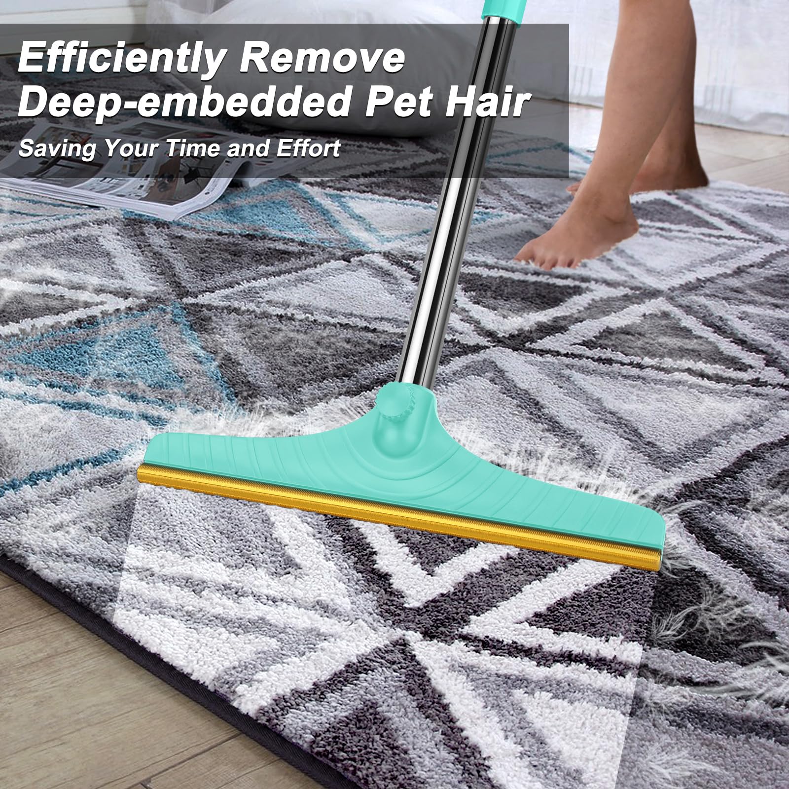 B-Land Carpet Rake for Pet Hair Removal, Reusable Pet Hair Remover with 60” Adjustable Long Handle, Carpet Scraper Dog Cat Hair Remover Tool for Rugs, Mats LukkyDeals