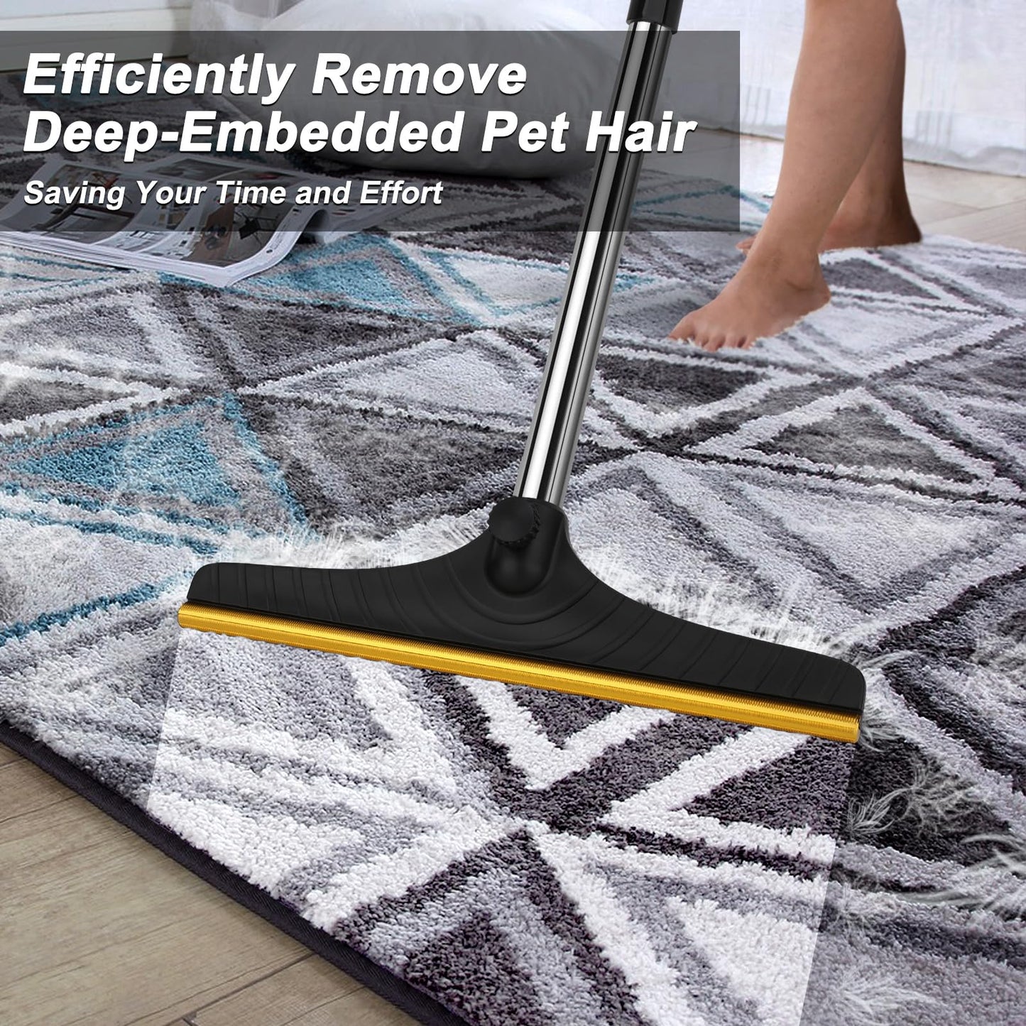 B-Land Carpet Rake for Pet Hair Removal, Reusable Pet Hair Remover with 60” Adjustable Long Handle, Carpet Scraper Dog Cat Hair Remover Tool for Rugs, Mats LukkyDeals