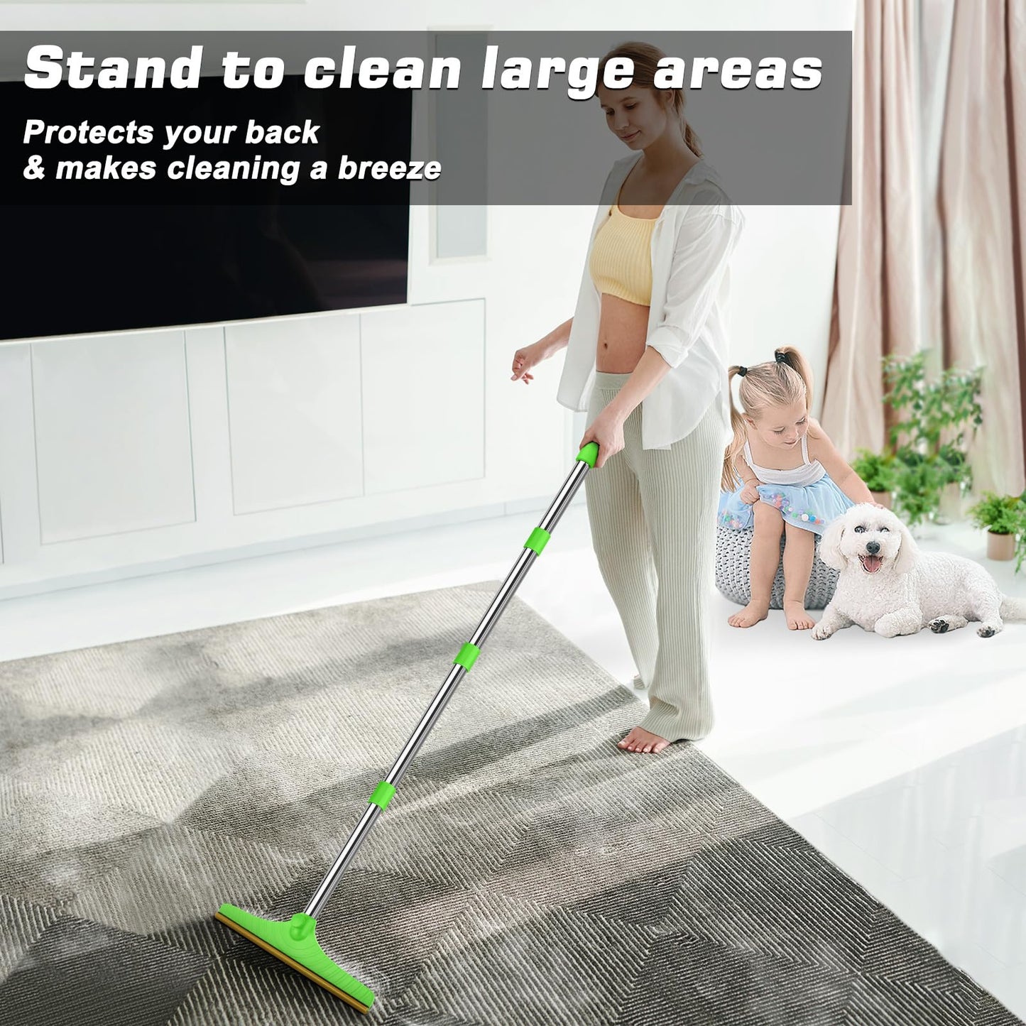 B-Land Carpet Rake for Pet Hair Removal, Reusable Pet Hair Remover with 60” Adjustable Long Handle, Carpet Scraper Dog Cat Hair Remover Tool for Rugs, Mats LukkyDeals