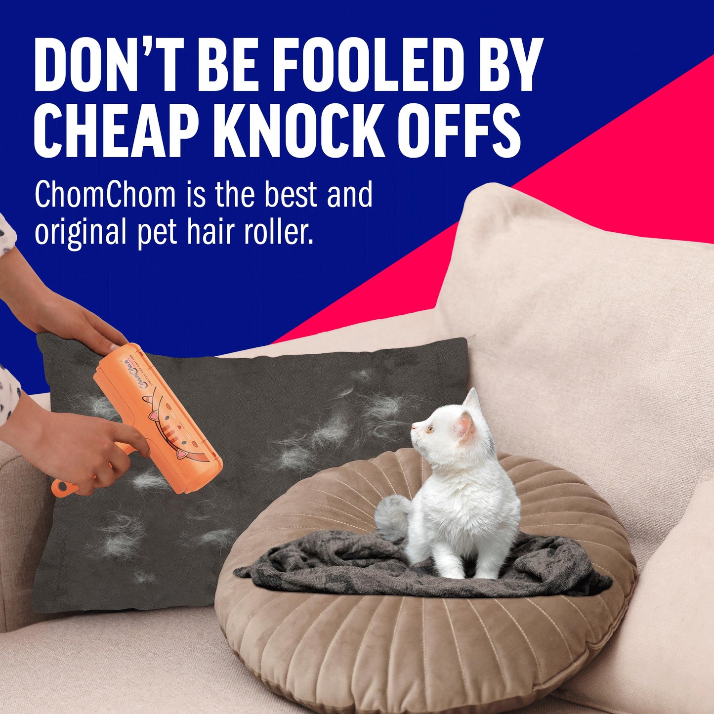 Chom Chom Roller Pet Hair Remover and Reusable Lint Roller - ChomChom Cat and Dog Hair Remover for Furniture, Couch, Carpet, Clothing and Bedding - Portable, Multi-Surface Fur Removal Tool LukkyDeals