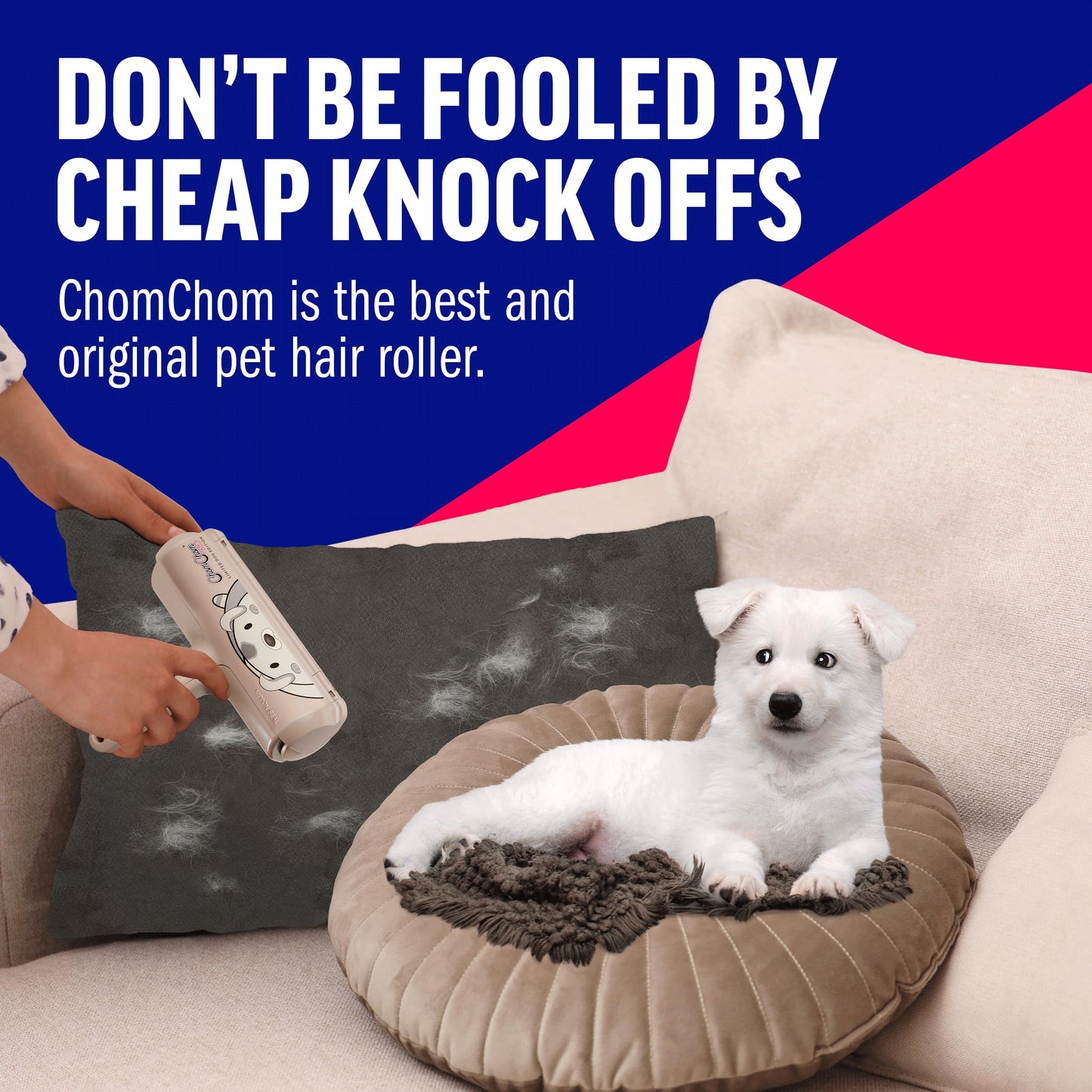 Chom Chom Roller Pet Hair Remover and Reusable Lint Roller - ChomChom Cat and Dog Hair Remover for Furniture, Couch, Carpet, Clothing and Bedding - Portable, Multi-Surface Fur Removal Tool LukkyDeals