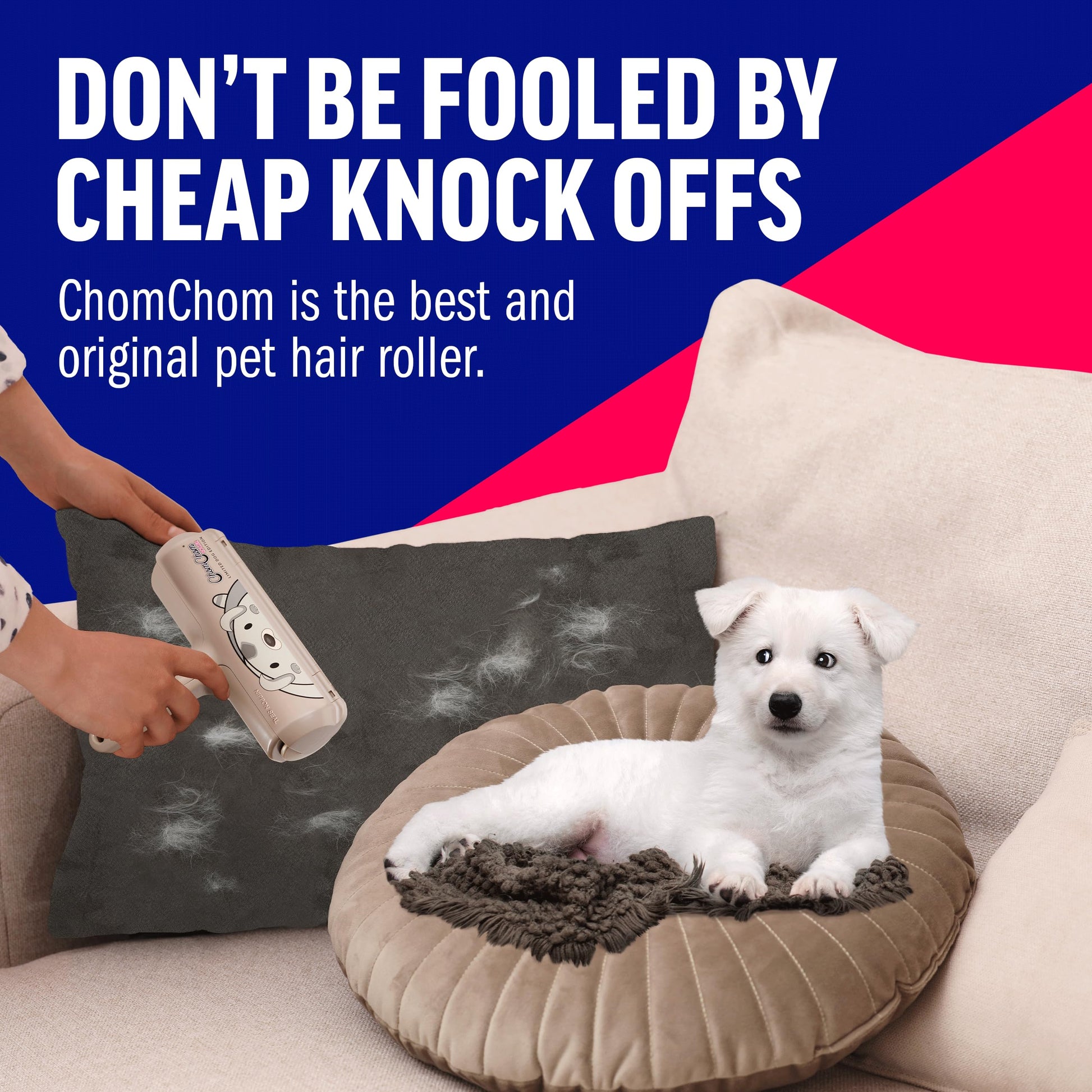 Chom Chom Roller Pet Hair Remover and Reusable Lint Roller - ChomChom Cat and Dog Hair Remover for Furniture, Couch, Carpet, Clothing and Bedding - Portable, Multi-Surface Fur Removal Tool LukkyDeals