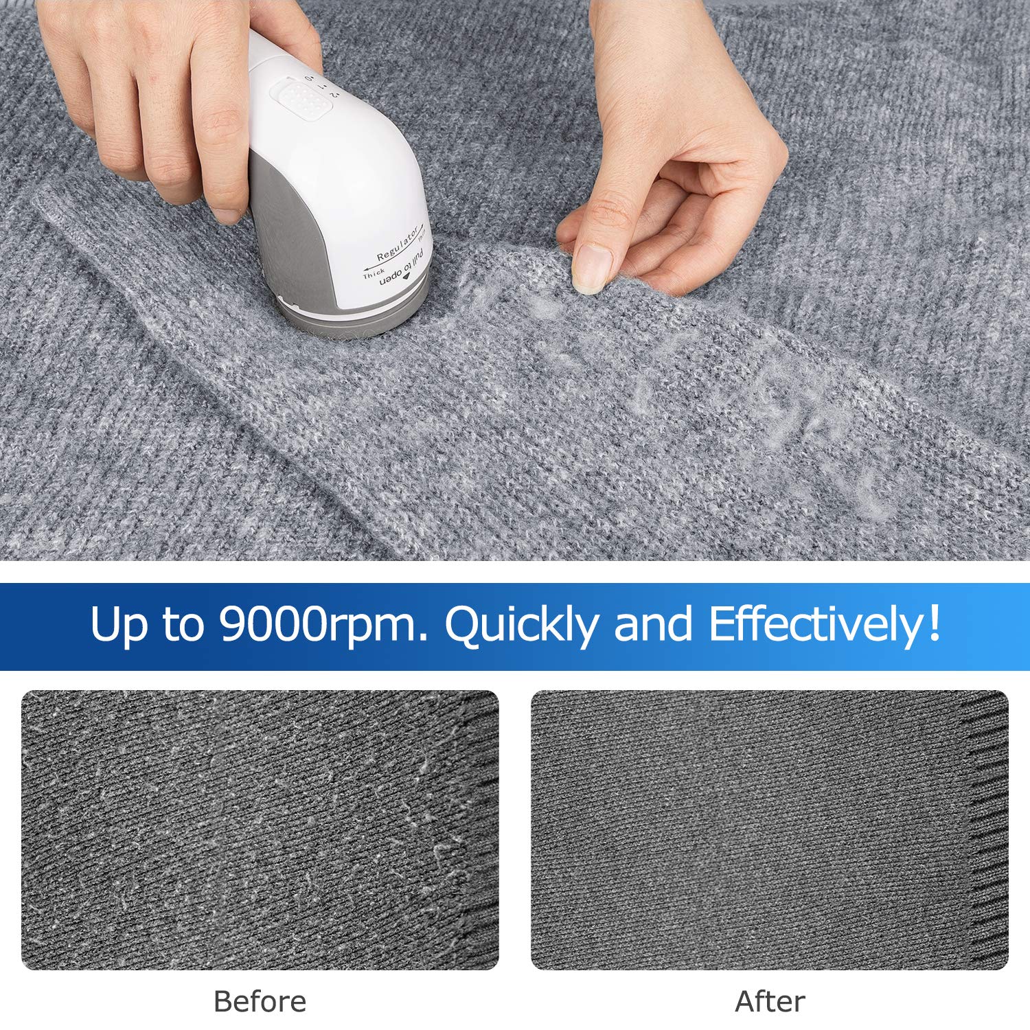 BEAUTURAL Fabric Shaver and Lint Remover, Sweater Defuzzer with 2-Speeds, 2 Replaceable Stainless Steel Blades, Battery Operated, Remove Clothes Fuzz, Lint Balls, Pills, Bobbles Gray LukkyDeals