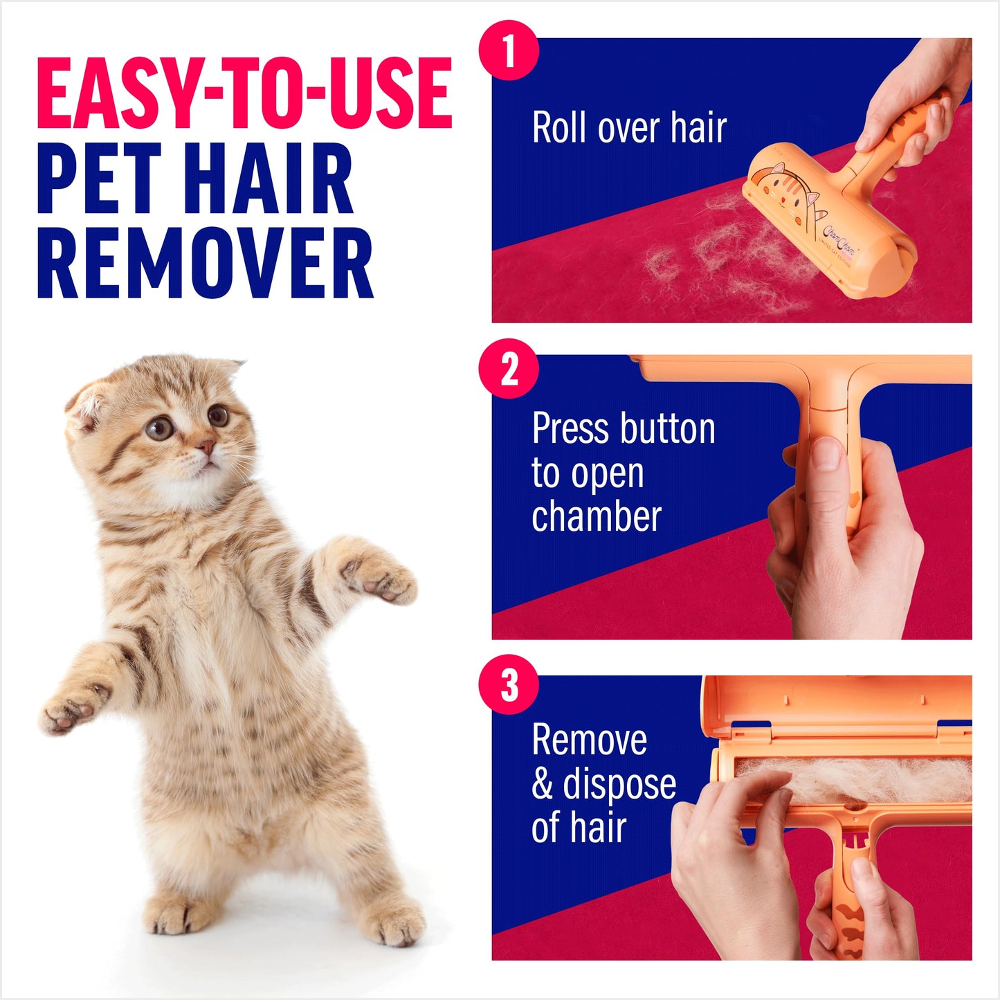 Chom Chom Roller Pet Hair Remover and Reusable Lint Roller - ChomChom Cat and Dog Hair Remover for Furniture, Couch, Carpet, Clothing and Bedding - Portable, Multi-Surface Fur Removal Tool LukkyDeals