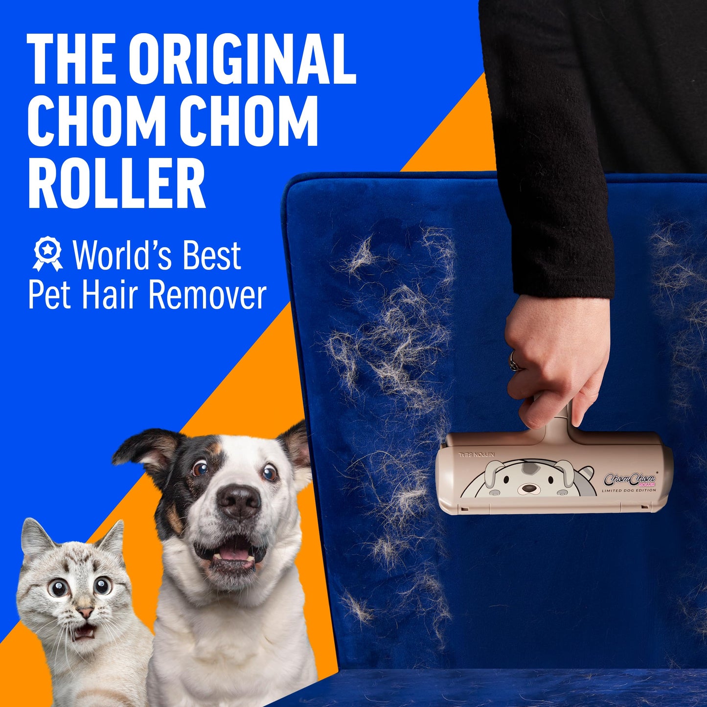 Chom Chom Roller Pet Hair Remover and Reusable Lint Roller - ChomChom Cat and Dog Hair Remover for Furniture, Couch, Carpet, Clothing and Bedding - Portable, Multi-Surface Fur Removal Tool LukkyDeals