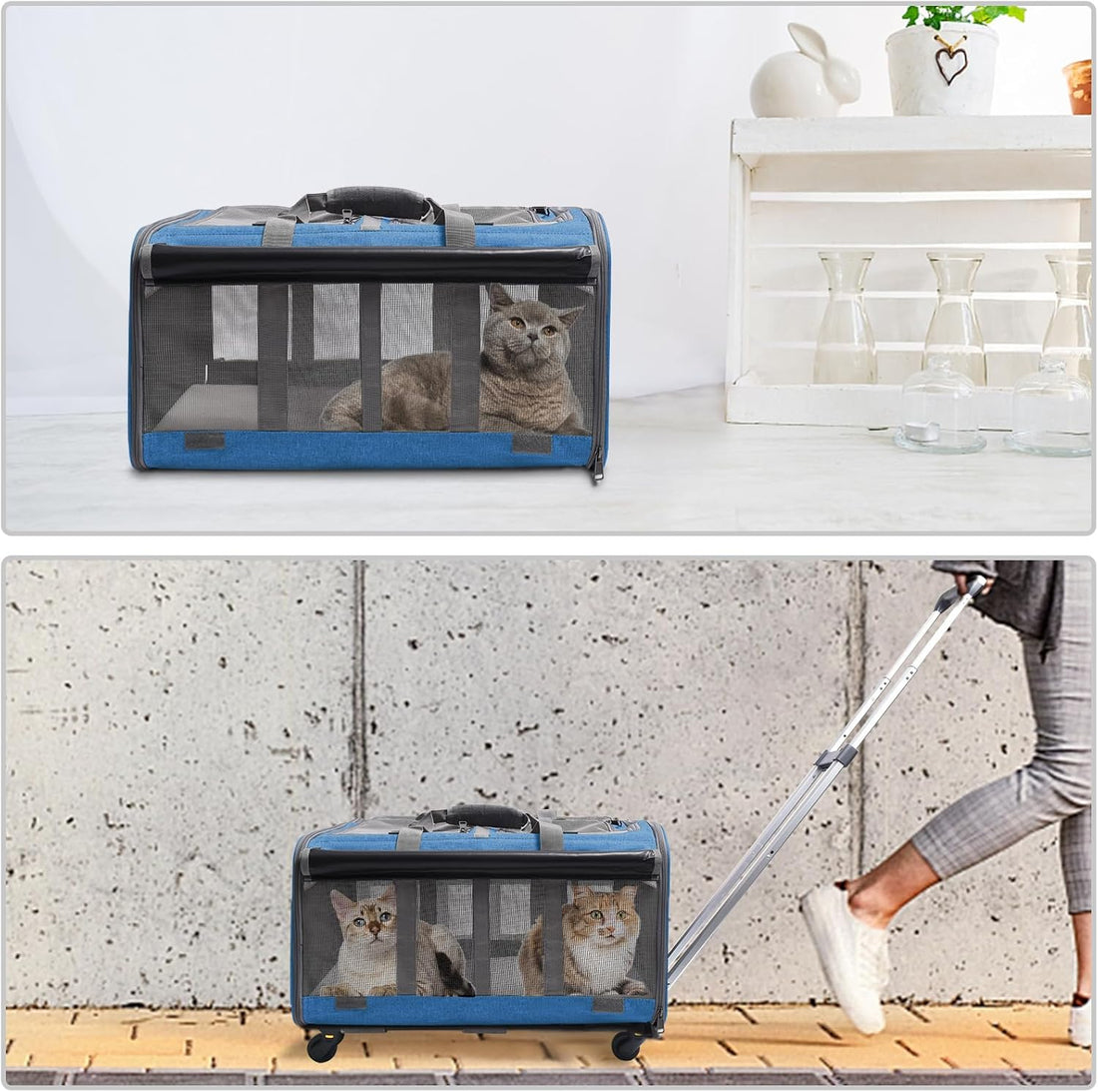 Comfort and Convenience: Double-Compartment Pet Rolling Carrier with Wheels