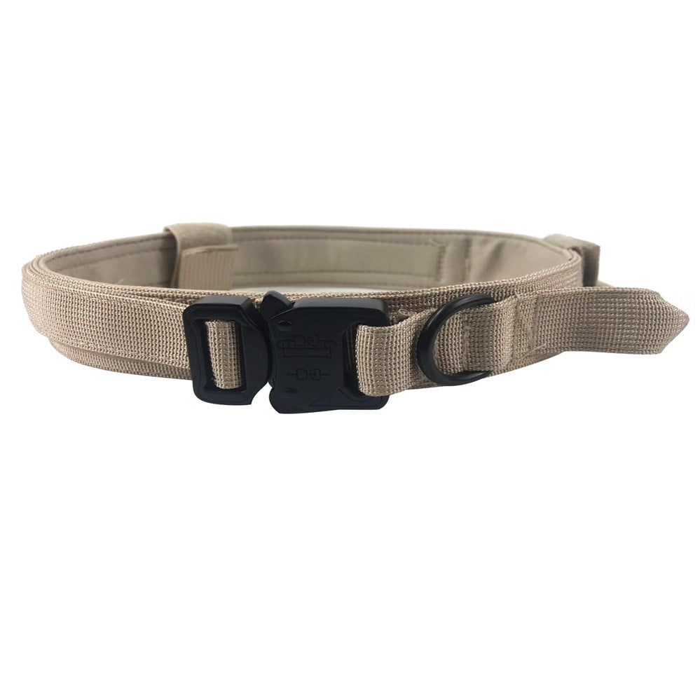 Heavy-duty tactical dog collar made from durable nylon, designed for strength and security