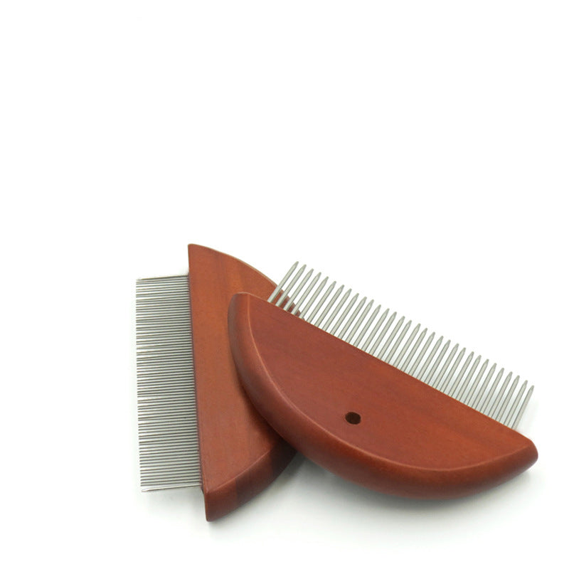 Pet Knotted Comb For Dogs And Dogs Stainless Steel Row Comb For Cats And Dogs Flea Comb With Wooden Handle