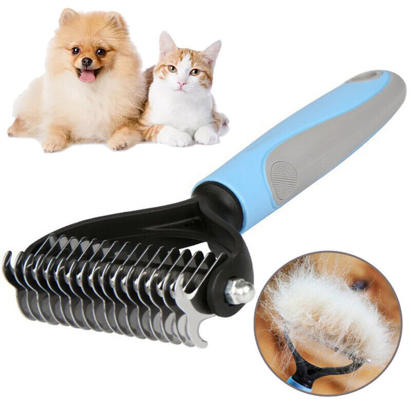 Pet Dematting Comb, Double Sided Dematting and Shedding Brush Undercoat Rake Comb for Dogs and Cats