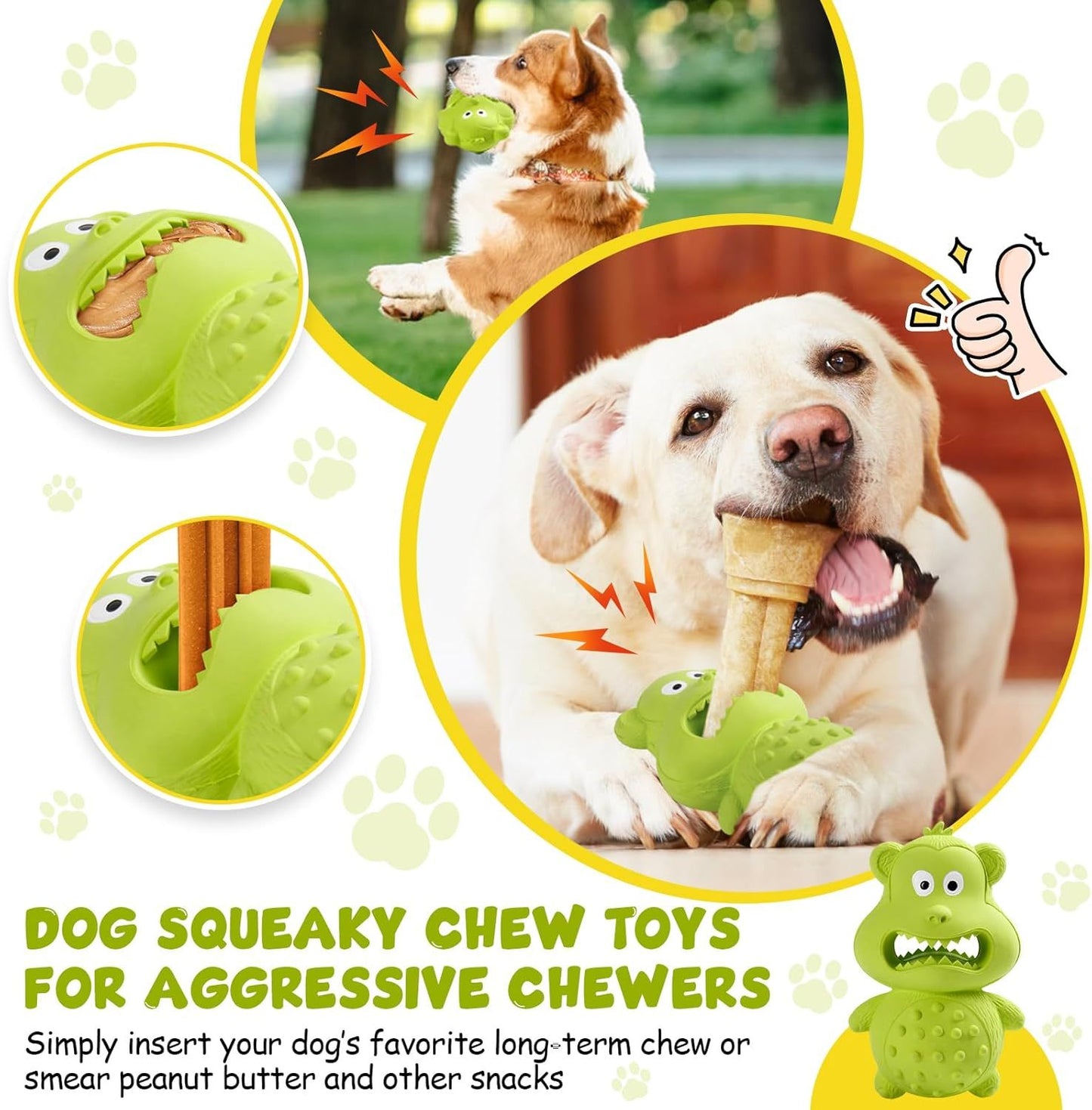 Indestructible Dog Toys for Aggressive Chewers | Natural Rubber & Squeaky Chew Toys