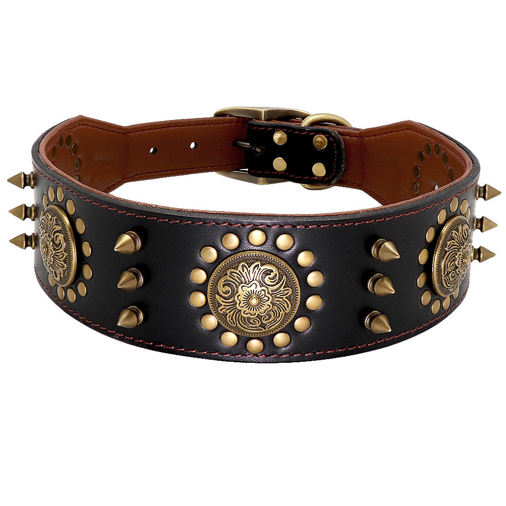 Adjustable anti-bite leather dog collar with a strong metal buckle for a secure fit