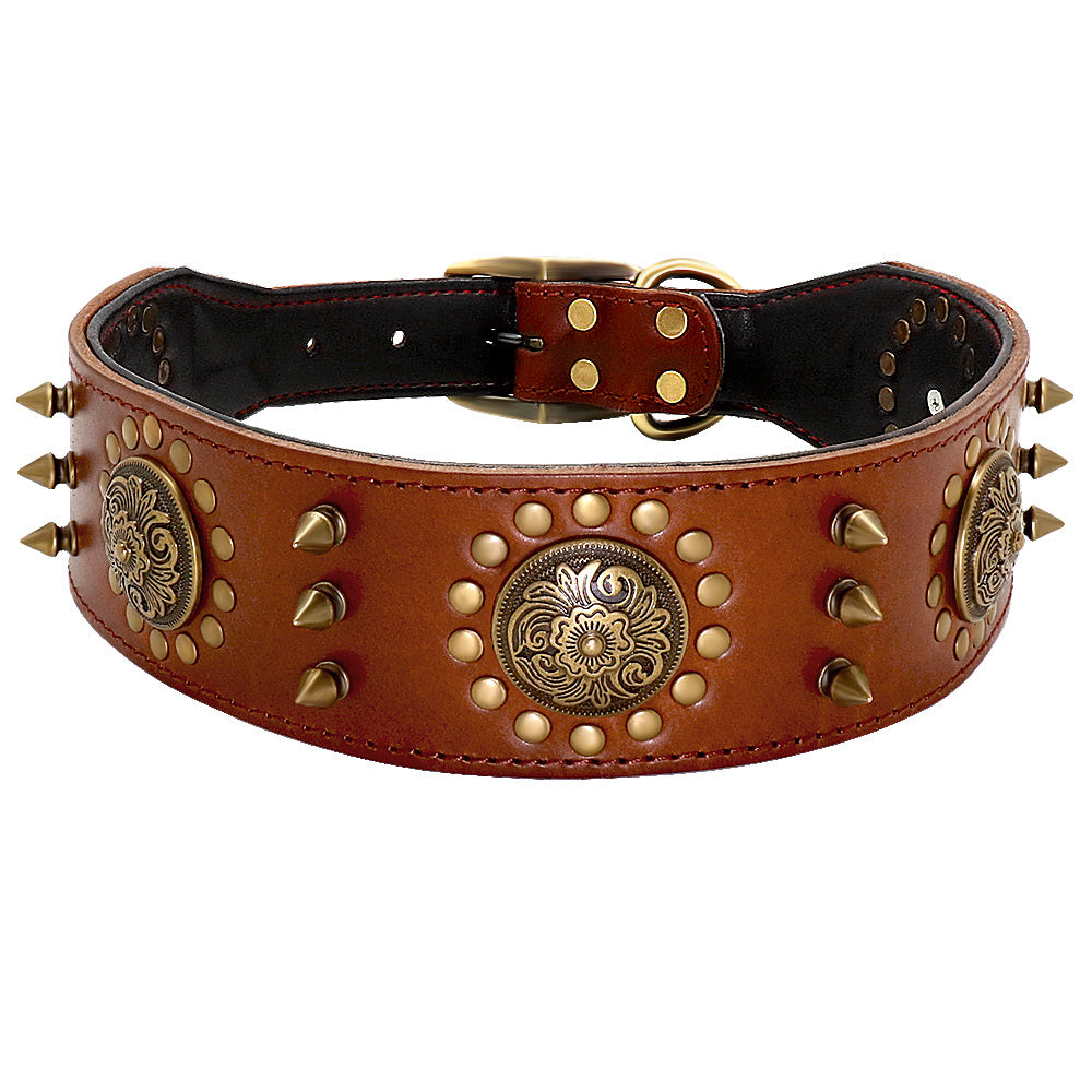 Heavy-duty studded dog collar made from premium leather for durability and comfort