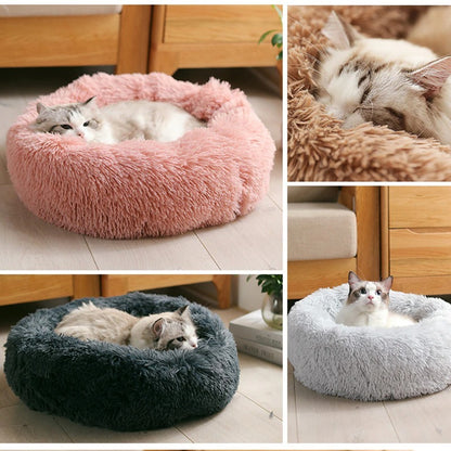 Calming Dog & Cat Bed, Anti-Anxiety Donut Cuddle Warming Cozy Soft Round Bed, Fluffy Faux Fur Plush Cushion Bed for Small Medium Dogs and Cats - LukkyDeals