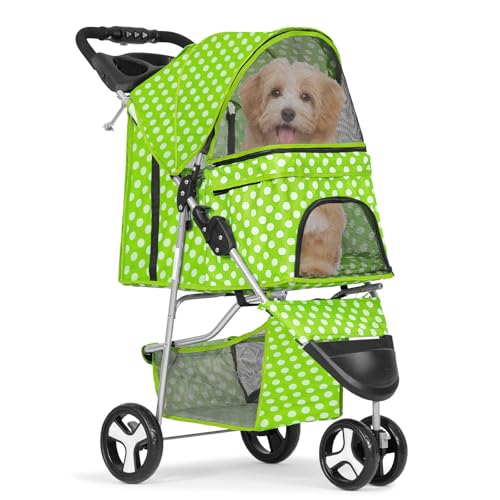 MoNiBloom Foldable 3-Wheel Pet Stroller with Storage, Cup Holder, and Waterproof Cover for Small Dogs and Cats