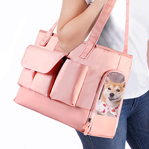 Cat Carrier, Dog Carrier, Pet Carrier, Foldable Waterproof Premium PU Leather Oxford Cloth Dog Purse, Portable Bag Carrier for Small to Medium Cat and Small Dog, Airline Approved Soft-Sided Carrier