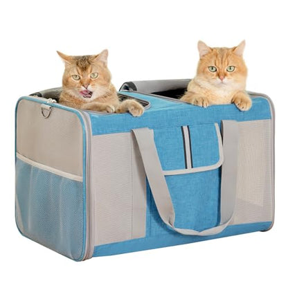 Extra Large Cat Carrier for 2 Cats, 24x 14x 16in Pet Carrier for Cat and Dog Up to 40lbs, All-Sided Large Mesh Cat Carrier with Great Ventilation, Portable Soft Sided Pet Carrier for Traveling