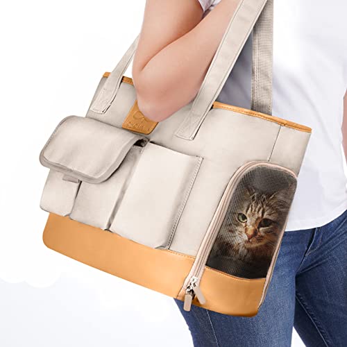 Cat Carrier, Dog Carrier, Pet Carrier, Foldable Waterproof Premium PU Leather Oxford Cloth Dog Purse, Portable Bag Carrier for Small to Medium Cat and Small Dog, Airline Approved Soft-Sided Carrier