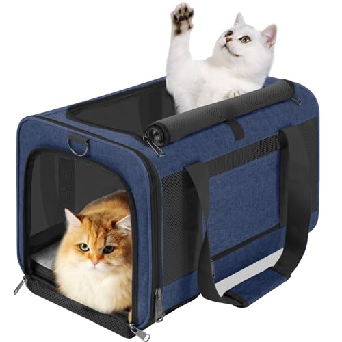 Pet Carrier for Large Cats 20 lbs+ / Soft Sided Small Dog Travel Carrier Top Load/Collapsible Carrier Bag for Big Cat / 2 Kittens Sturdy Transport Carrier Long Trips/Medium Cats 15 pounds