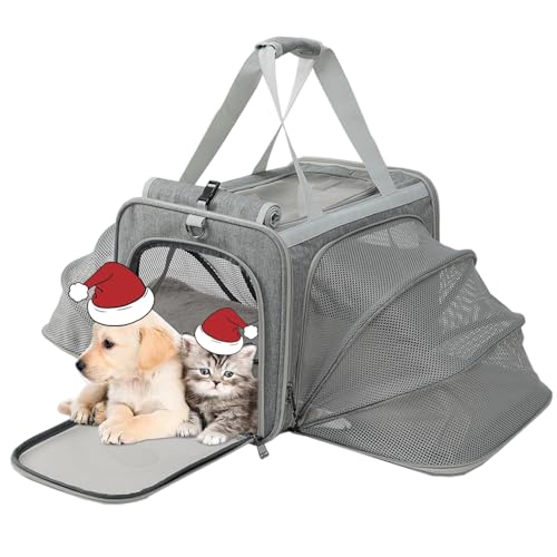 Cat Carrier for Small Dog Expandable, Grey,TSA Airline Approved,Puppy Handbag Bunny Rabbit Purse Small Animal Tote Traveling Outdoor Picnic Carry