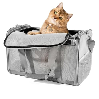 Extra Large Cat Carrier for 2 Cats, 24x 14x 16in Pet Carrier for Cat and Dog Up to 40lbs, All-Sided Large Mesh Cat Carrier with Great Ventilation, Portable Soft Sided Pet Carrier for Traveling