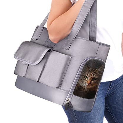 Cat Carrier, Dog Carrier, Pet Carrier, Foldable Waterproof Premium PU Leather Oxford Cloth Dog Purse, Portable Bag Carrier for Small to Medium Cat and Small Dog, Airline Approved Soft-Sided Carrier