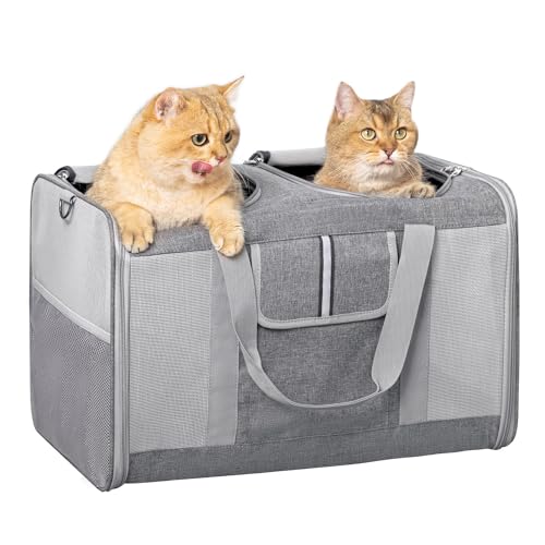 Extra Large Cat Carrier for 2 Cats, 24x 14x 16in Pet Carrier for Cat and Dog Up to 40lbs, All-Sided Large Mesh Cat Carrier with Great Ventilation, Portable Soft Sided Pet Carrier for Traveling