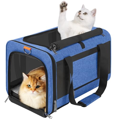 Pet Carrier for Large Cats 20 lbs+ / Soft Sided Small Dog Travel Carrier Top Load/Collapsible Carrier Bag for Big Cat / 2 Kittens Sturdy Transport Carrier Long Trips/Medium Cats 15 pounds