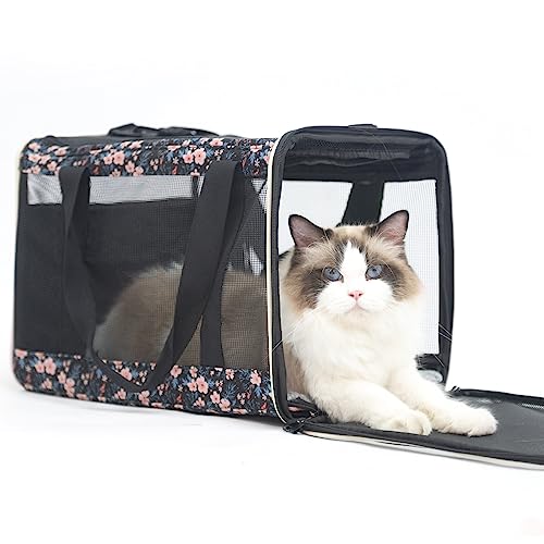 EXPAWLORER Cat Carrier Soft-Sided Pet Carrier for Cat,Cat Carrier Hard with Top Entry and Shoulder Strap for Large Cats,Pet Carrier Airline Approved Fit 2 Kitties Small Dogs Easy Storage