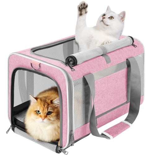 Pet Carrier for Large Cats 20 lbs+ / Soft Sided Small Dog Travel Carrier Top Load/Collapsible Carrier Bag for Big Cat / 2 Kittens Sturdy Transport Carrier Long Trips/Medium Cats 15 pounds