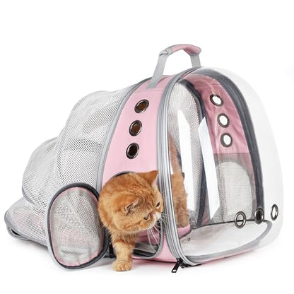 Lollimeow Cat Carrier Backpack, Bubble Expandable Backpack Carrier, Pets and Small Dogs,Airline-Approved, Designed for Travel, Hiking, Walking & Outdoor Use (Front Expandable-Pink)