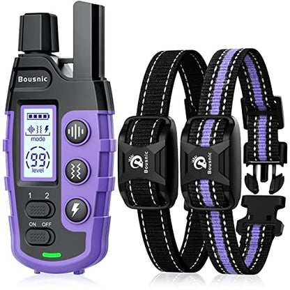 BOUSNIC Dog Shock Collar 2 Dogs (5-120Lbs) - 3300 ft Waterproof Training Collar for Dogs Large Medium Small with Rechargeable Remote, Beep (1-8) Vibration (1-16) and Humane Shock (1-99) Modes