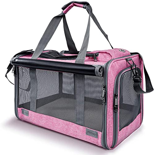 Carrying Bag for Yorkie Dog Travel Kennel Ventilated Softside Pet Carrier Tiny Dog Crate for Teacup Poodle 12lb Large Kitty Transport Cage with Cover Chihuahua Supply Purple