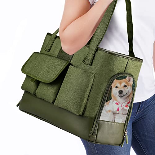 Cat Carrier, Dog Carrier, Pet Carrier, Foldable Waterproof Premium PU Leather Oxford Cloth Dog Purse, Portable Bag Carrier for Small to Medium Cat and Small Dog, Airline Approved Soft-Sided Carrier