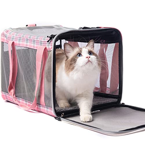 EXPAWLORER Cat Carrier Soft-Sided Pet Carrier for Cat,Cat Carrier Hard with Top Entry and Shoulder Strap for Large Cats,Pet Carrier Airline Approved Fit 2 Kitties Small Dogs Easy Storage